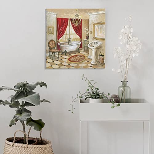 Tomart Vintage French Shabby Victorian Bathtub Poster Office Wall Art Decoration Canvas Painting Gift (3) Canvas Painting Wall Art Poster For Bedroom Living Room Decor 28X28Inch(70X70Cm) Frame-Style #TOP3