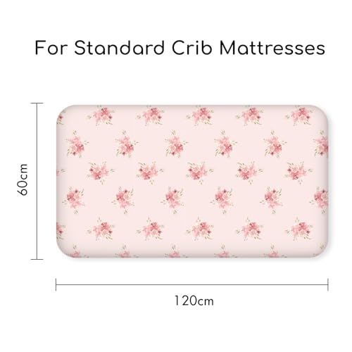 Image of Nap Mat Sheet 47 inchx24 inch, 3 Pack Pink Floral Baby Crib Sheets Fitted Elastic Corners, Preschool Day Care Rest Mat Cover, Soft Breathable - Compatible with Regalo My Cot, Joovy Travel Cot