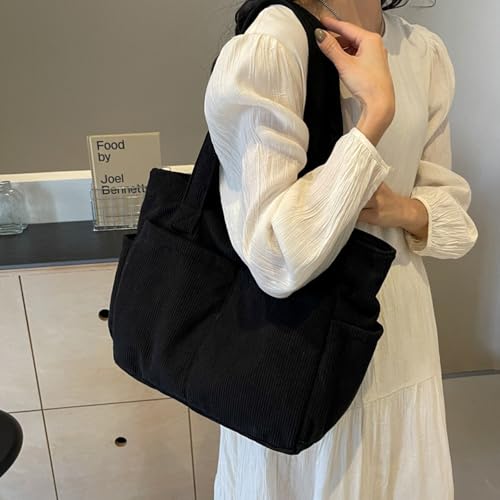 Travel Totes，Large Quilted Tote Bag, Black, Multiple Pockets3