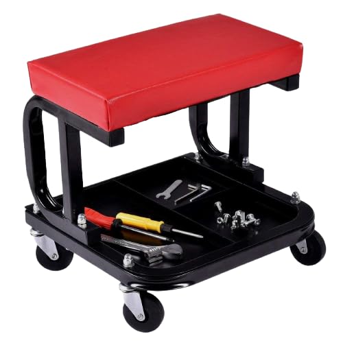 Keetoz Roller Seat for Garage with Three Divisions Tool Tray Yellow Pneumatic Tire Repair Stool Creeper Stool Chair