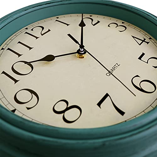 Image of Foxtop Retro Silent Non-Ticking Round Classic Clock 12 Inch Quartz Decorative Battery Operated Wall Clock for Living Room Kitchen Home Office (Turquoise)