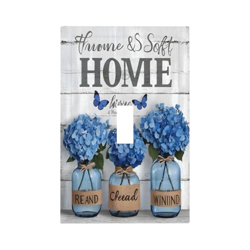 Decorative Light Switch Cover Plate Blue Flower Bottles Wood Plank 1 Gang Wall Plate Oversized Single Toggle Wall Cover Plate Jumbo Electrical Switchplate Faceplate
