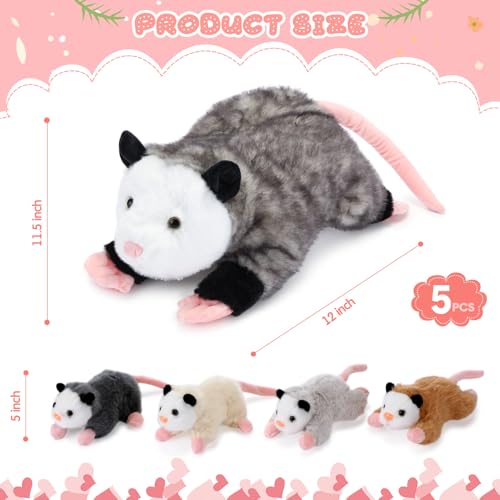 Image of Hollowfly 5 Pcs Opossum Stuffed Animal Mommy with 4 Baby Possum Plush Toy