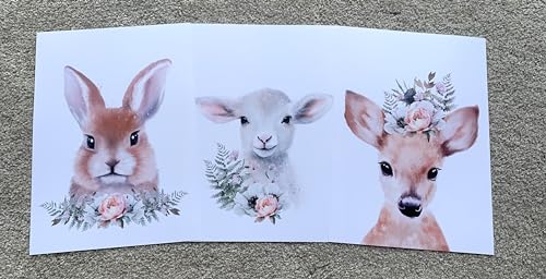 Woodland Forest Animals Baby Girl Nursery A4 Bedroom Prints Set Of 3, Pink Floral Fawn Lamb Bunny Wall Art Accessories - Image 2