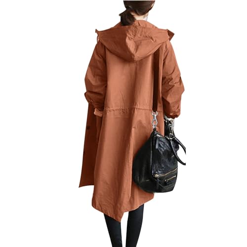 Chaqueta impermeable larga para mujer: impermeable con capucha y botones de viento 6