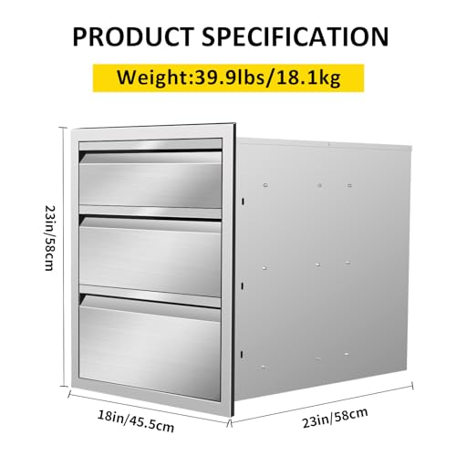 Outdoor-Kitchen-Drawers-18-W-x-23-H-x-23-D-Flush-Mount-Triple-BBQ-Drawers-with-Hidden-Handle-Stainless-Steel-Drawer-for-Outdoor-Kitchen-Island-Patio-Grill-Station Outdoor Kitchen Drawers 18 W x 23 H x 23 D Flush Mount Triple BBQ Drawers with Hidden Handle Stainless Steel Drawer for Outdoor Kitchen Island Patio Grill Station