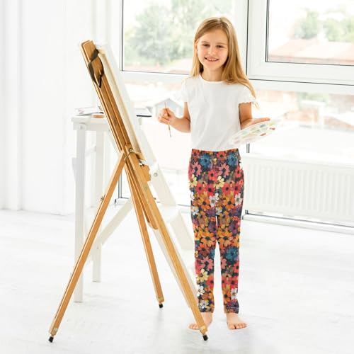 ALAZA Girls' Leggings Children's Yoga Pants Skinny Printed Dance Flower Oil Painting Comfortable 4T4
