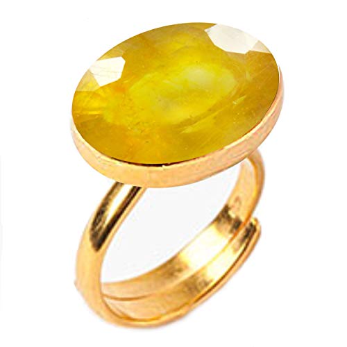 Jewelryonclick Natürlicher vergoldeter Verstellbarer Flacher Ring gelber Saphir-Steinring ovaler Form facettierter Schnitt in der Größe von 46.1 bis 55,1 für Männer & Frauen