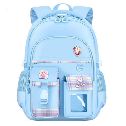 MININAI Cute Backpack for Teen Girls Kids Kawaii Bookbag Elementary Middle School Student Back Packs Aesthetic Travel Daypack Ages 6-8 8-10 10-12 (Blue,S)