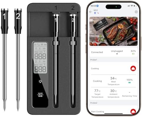 Smart Wireless Meat Thermometer with Dual Probes, Bluetooth & WiFi Combo, High Precision & Fast Response for BBQ, Grill, Smoker, Oven, Air Fryer