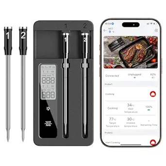 Smart Wireless Meat Thermometer with Dual Probes, Bluetooth & WiFi Combo, High Precision & Fast Response for BBQ, Grill, Smoker, Oven, Air Fryer