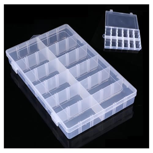 12 Grids Plastic Organizer Tackle Box, Wanfoou Clear Plastic Jewelry Art Craft Box Organizer Storage Container Case with Adjustable Dividers for Beads Earring Rings Sewing Cosmetic Accessories