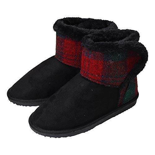 [ハリスツイード] ムートンブーツ レディース 32560 チェック ブラックレッド M(23.0cm～23.5cm)