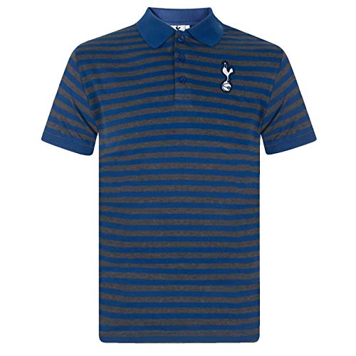 Tottenham Hotspur FC Official Gift Mens Striped Polo Shirt Blue Grey Marl Large