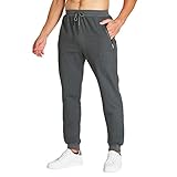 JustSun Jogginghose Herren Sporthose Trainingshose Herren Lang Baumwolle Fitness Hosen mit Reissverschluss Taschen Grau L