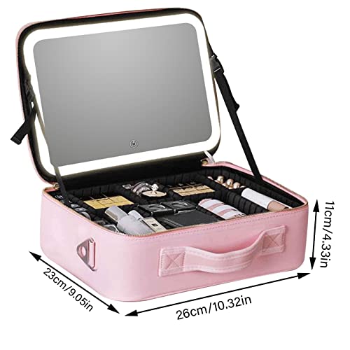 Estojos de viagem para cosméticos, bolsa de maquiagem com espelho e luzes, bolsa de maquiagem de via