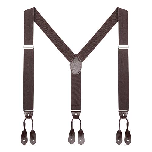 Awaytr Mens Brown Button End Suspenders - Adjustable Elastic Y Shape Tuxedo Suspender (Coffee) #TOP12