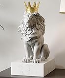 Vinbcorw Blanc, Statue de Lion avec Golden Crown, White Lion Desk Skuplare, Statue de Lion Moderne, pour la Maison de Salon de Bureau de Bureau