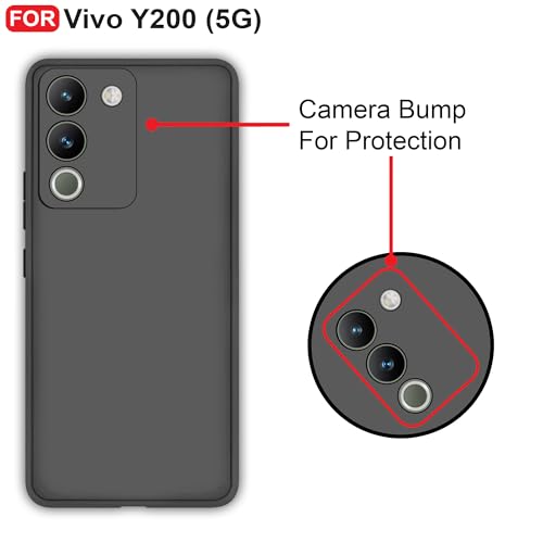 Image of CEDO Back Cover for Vivo Y200 (5G) | Camera Bump Protection & Inner Velvet Fabric Lining | Ultra Slim Matte Soft Rubberised Case Cover (Black)