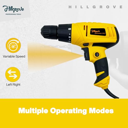 Image of Hillgrove HGCM1169M1 350W Screwdriver Electric Power Drill Machine with 9Pcs All Type Drill Bits for Making Holes in Metal /Wood /Concrete with Reverse Rotation and Variable Speed Pistol Grip