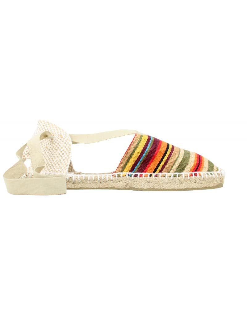 Espadrillas Valenciana piatta con design a righe e chiusura a nastro (calzature fatte a mano in Spagna)