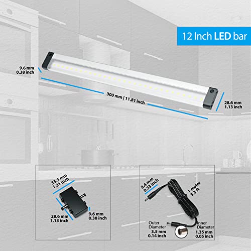Image of EShine 12 inch LED Dimmable Under Cabinet Lighting Strip, NO Sensor, Black, with Accessories (No Power Supply Included), Warm White (3000K)