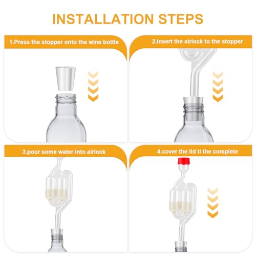 Aubess 4 Stück Gärröhrchen Gärset, Gärröhrchen mit Stopfen und Reinigungsbürste aus Klarem Kunststoff, Gärröhrchen für Weinballon，Reine Saftgärung, Bierbrauen, Wein, Sauerkraut, Kimchi