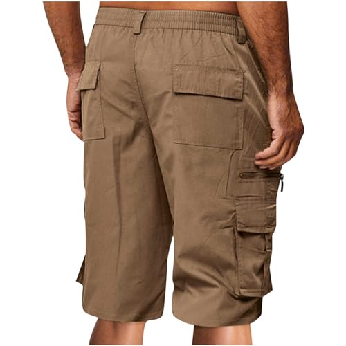 Image of Cargo Shorts for Men,Summer Casual Elastic Waist Big Tall Baggy Shorts Lightweight Hiking Short with Multi Pockets