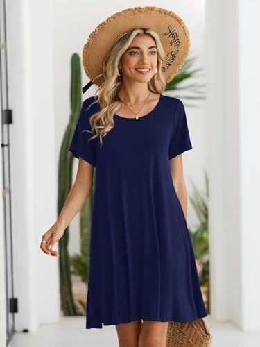 Image of BELAROI Womens Summer Casual T Shirt Dress Loose Swing Tunic Dress Short Sleeve Sundress with Pockets