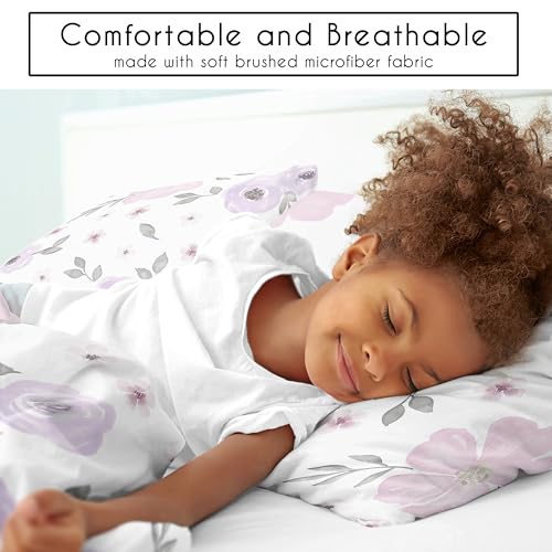 Image of Sweet Jojo Designs Lavender Purple, Pink, Grey and White Shabby Chic Watercolor Floral Girl Full /Queen Teen Childrens Bedding Comforter Set - 3 Pieces - Rose Flower