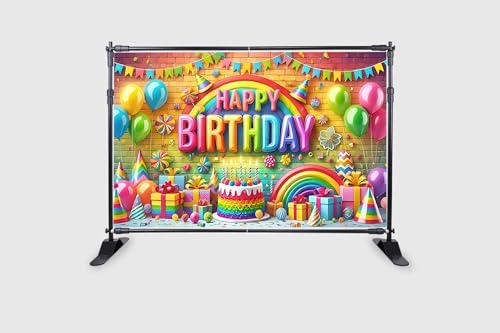 Image of Backdropon Rainbow with Cake Themed Happy Birthday Design Backdrop for Birthday Decoration Traditional /Background Curtain Cloth for Party /Festival Size 5 Feet Height and 8 Feet Width(5 * 8)