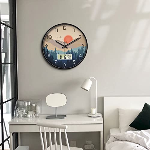 Silent Wall Clock With Date And Week Temperature Wilderness With Sunset Non-Ticking Battery Operated Large Digital Modern Clocks Lcd Display For Kitchen Farmhouse Bathroom Office Classroom 12 Inch #TOP4