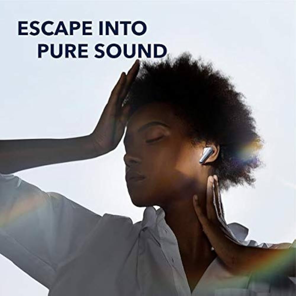 سماعات لاسلكية ساوند كور ليبرتي اير 2 برو من انكر، بخاصية الغاء الضجيج النشطة المستهدفة، تقنية بيور نوت، 6 ميكروفونات للمكالمات، وقت تشغيل 26 ساعة، موازن صوت قابل للتخصيص، بلوتوث 5، شحن