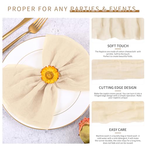 Servilletas de gasa beige en pack de 30 unidades para mesas de boda bohemias 4