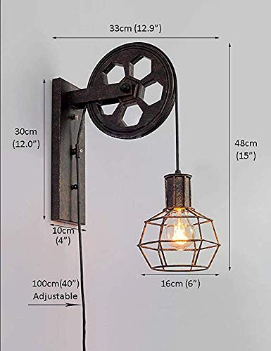 Gweat Wandlampen in Industriële stijl, loft-stijl, creatieve retro gangverlichting, wiel met riem, E27-fitting - Afbeelding 8
