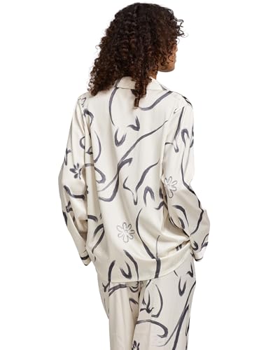 Image of YiNi LuLu Womens Silk Satin Pajamas Set Button Down 2 Piece Pjs Long Sleeve Oversized Sleepwear with Pockets