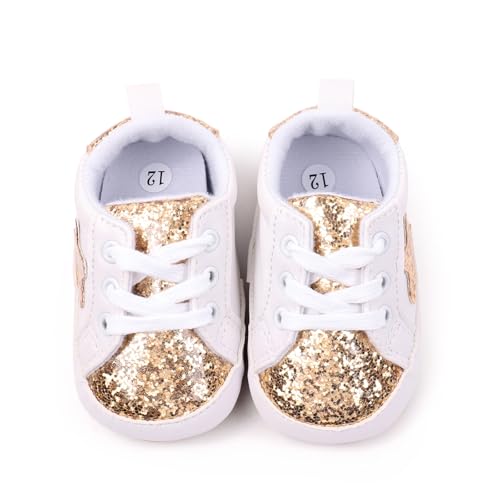 Baby Sneakers Contrast Color Sequins Shoelace Soft Sole Non-Slip Infant First Walking Shoes for Spring Fall 0-18M3