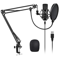 Mejor Microfono De Estudio Profesional YOTTO USB Micrófono de Condensador cardioide Micrófono para Ordenador (192KHz/24bit Plug and Play) Profesional Micrófono Podcast con Soporte de micrófono Brazo de Tijera, Filtro Pop