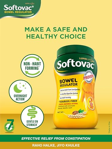 Softovac Isabgol Fiber Plus+ Natural Actives 450g | Psyllium Husk | Complete Relief from Constipation | Gentle on Stomach, Boosts Gut Health - Natural Bowel Regulator for Adults