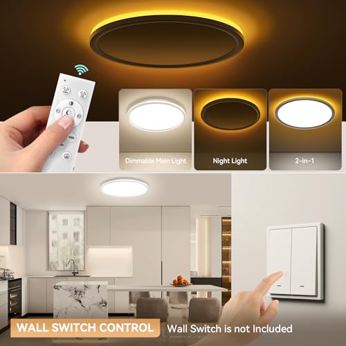 LED Ceiling Light Dimmable 24W Ceiling Lamp with Remote Control 6W 1800K Night Light Warm 3000K-6500K Ceiling Lights for Bedroom Kids Room Living Room Bathroom Kitchen Round White Ø29CM - Image 6