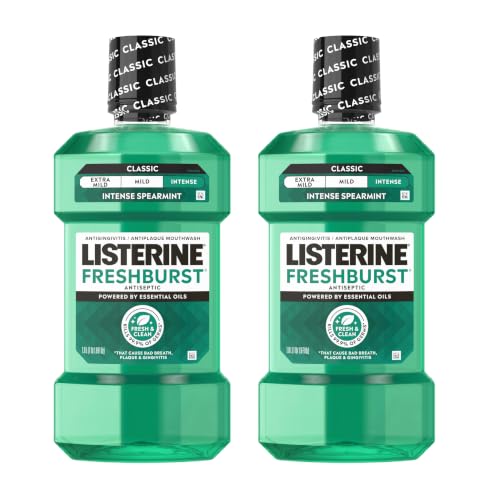 Listerine Freshburst Intense Antiseptic Mouthwash for Bad Breath, Kills 99.9% of Germs that Cause Bad Breath & Fight Plaque & Gingivitis, ADA Accepted Mouthwash, Convenience Pack, 2 x 1 L
