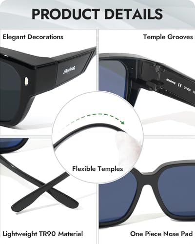 Meeloog Polarized Fit Over Glasses Sunglasses for Women Men, Rectangle Wrap Around Covers Shades for Driving MST00723