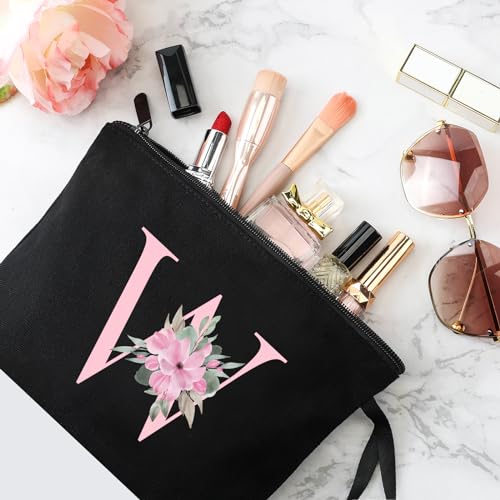 Image of Vavabox A-Z Personalized Makeup Bag, Birthday Gifts for Women Mom, Gifts for Best Friend, Bride Bridesmaid Cosmetic bag (W, 02-Black)