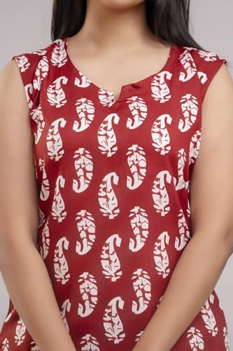 Image of Women's Cotton Printed Night Suit Set of Top & Shorts Sleeveless Women's Lounge Wear Set