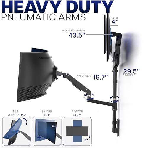 Image of VIVO Pneumatic Arm Triple Ultrawide Monitor Wall Mount for Up to 49 inch Screens with Height Adjustment, Heavy Duty, Holds 3 Ultra Wides Up to 35.2 lbs, Black, MOUNT-VW300D