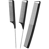 3 Pieces Parting Comb for Braids, Rat Tail Hair Comb Steel Pintail Comb Heat Resistant Teasing Comb...