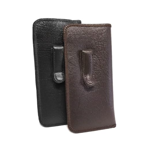 Image of Calabria Soft Slip-In Glasses Case Pocket Metal Clip Black /Brown(2Pack) Men /Women Synthetic Leather Felt Lining 6.5 inchx3 inch
