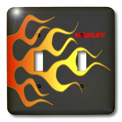 Interrupteur double Harley avec flammes rouges et jaunes 3dRose lsp_48162_2