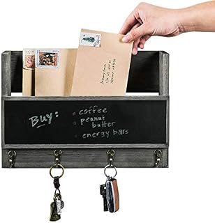 MyGift Vintage Gray Wood Wall Mounted Mail Holder with Chalkboard & Key Hooks
