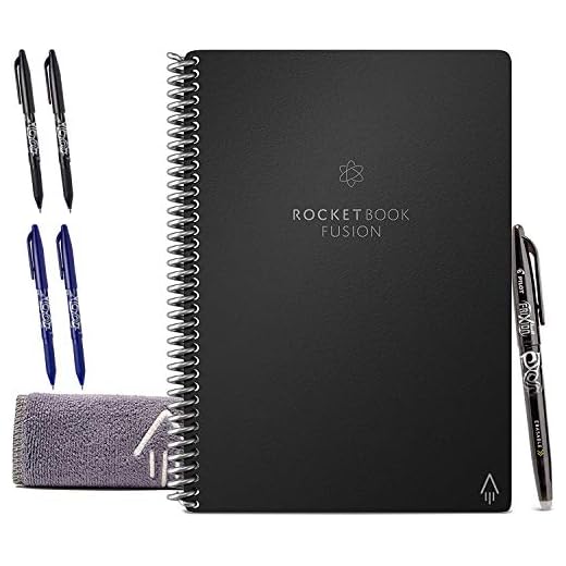 Rocketbook Fusion Smart Reusable Notebook Bundle with 5 Pens and 1 Microfiber Cloth Included (Black, Executive)
